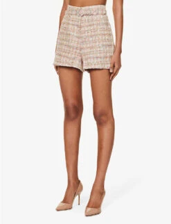 SELF PORTRAIT Belted Mid-rise Woven Shorts -Sweaty Bety Clothing Shop R04195766 PINK ALT02