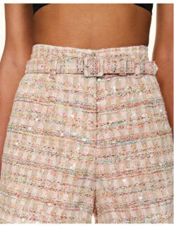SELF PORTRAIT Belted Mid-rise Woven Shorts -Sweaty Bety Clothing Shop R04195766 PINK ALT04