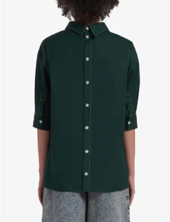 Marni Button-back Dropped-shoulder Cotton-poplin Shirt -Sweaty Bety Clothing Shop R04196465 SPHERICALGREEN ALT03