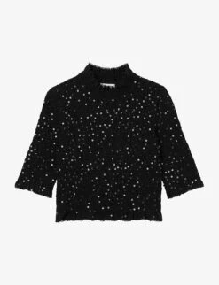 Sandro Voltige Sequin-embellished Stretch-woven Top