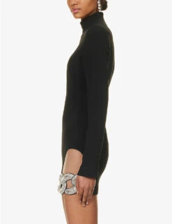 High-neck Sequin-embellished Stretch-woven Mini Dress -Sweaty Bety Clothing Shop R04198650 BLACKSILVER ALT02