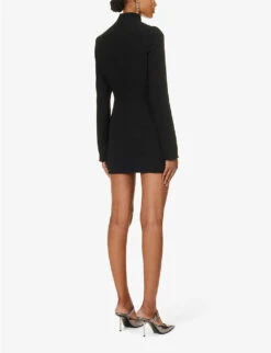 High-neck Sequin-embellished Stretch-woven Mini Dress -Sweaty Bety Clothing Shop R04198650 BLACKSILVER ALT03