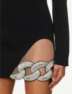 High-neck Sequin-embellished Stretch-woven Mini Dress -Sweaty Bety Clothing Shop R04198650 BLACKSILVER ALT04