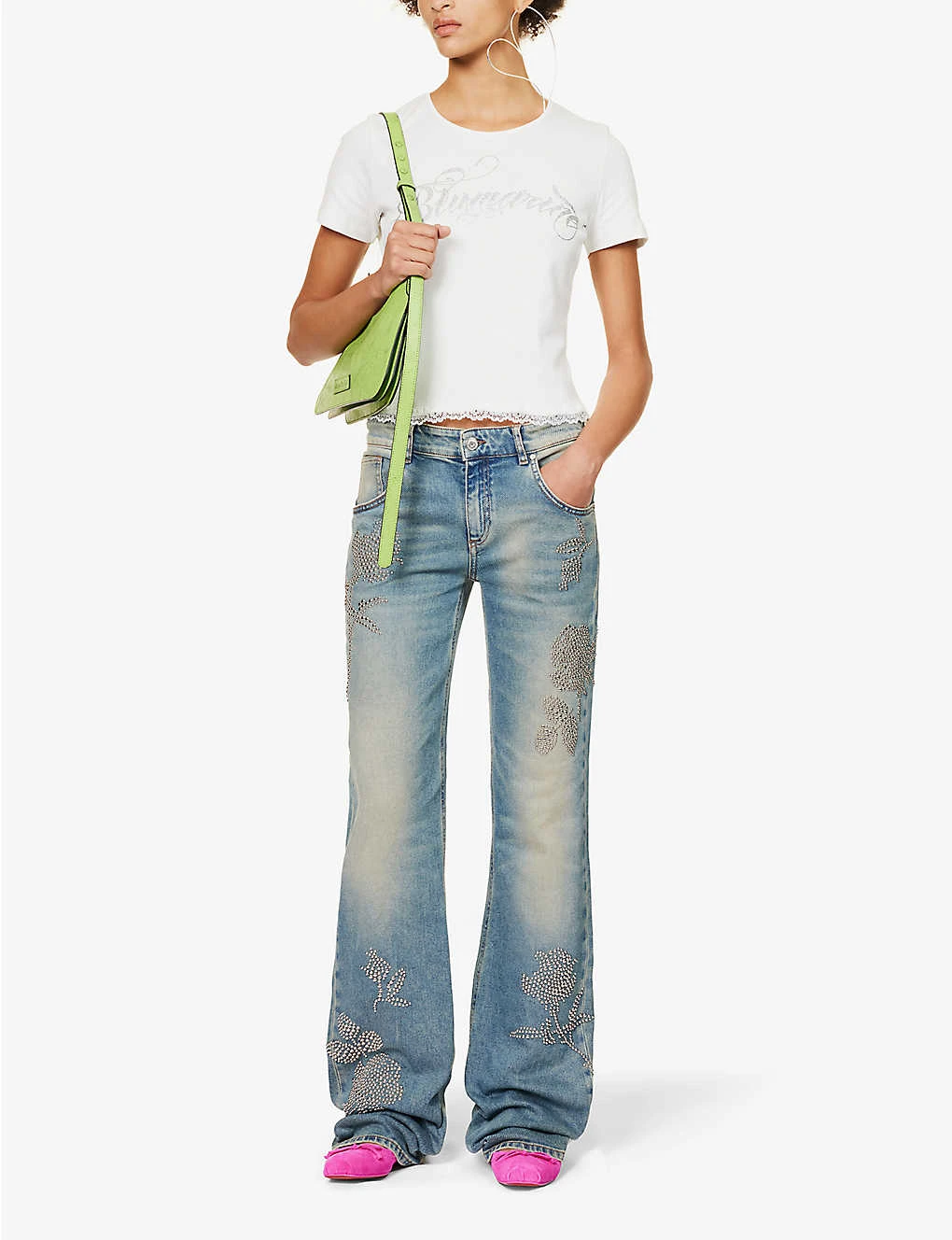 Blumarine Logo Rhinestone-embellished Stretch-cotton T-shirt 4 Blumarine Logo Rhinestone-embellished Stretch-cotton T-shirt - Image 2