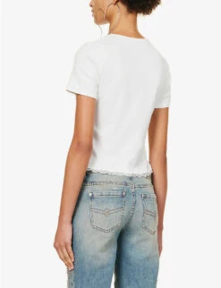 Blumarine Logo Rhinestone-embellished Stretch-cotton T-shirt 11 Blumarine Logo Rhinestone-embellished Stretch-cotton T-shirt -Sweaty Bety Clothing Shop R04199733 BIANCONATURALE ALT03