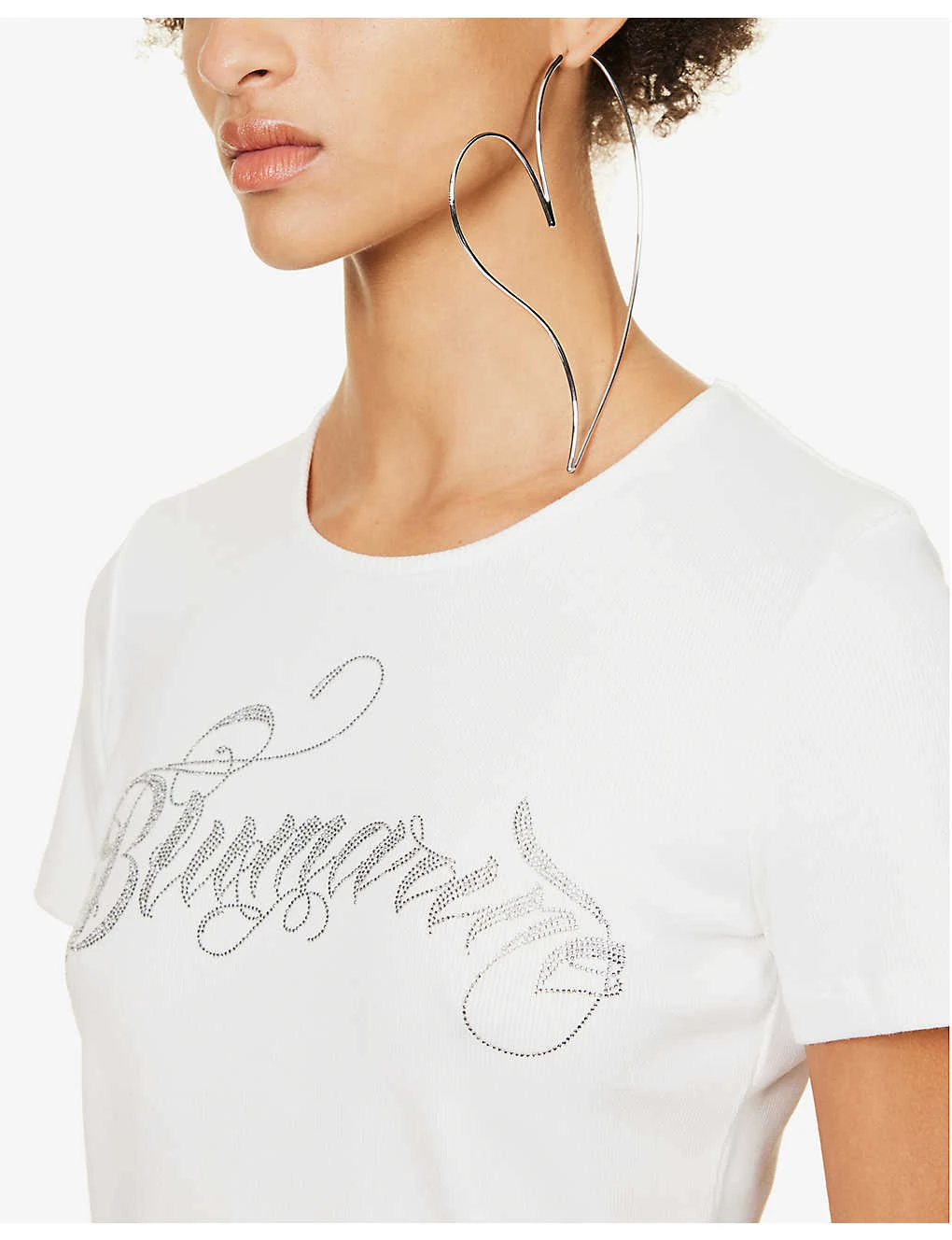 Blumarine Logo Rhinestone-embellished Stretch-cotton T-shirt 7 Blumarine Logo Rhinestone-embellished Stretch-cotton T-shirt - Image 5