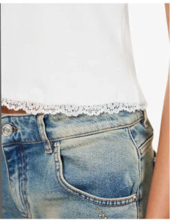 Blumarine Logo Rhinestone-embellished Stretch-cotton T-shirt 13 Blumarine Logo Rhinestone-embellished Stretch-cotton T-shirt -Sweaty Bety Clothing Shop R04199733 BIANCONATURALE ALT05