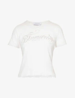 Blumarine Logo Rhinestone-embellished Stretch-cotton T-shirt