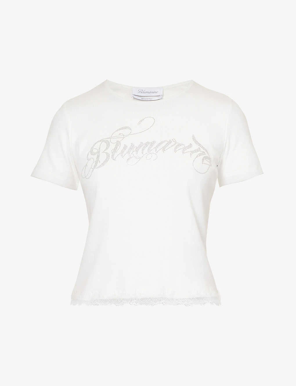 Blumarine Logo Rhinestone-embellished Stretch-cotton T-shirt 3 Blumarine Logo Rhinestone-embellished Stretch-cotton T-shirt