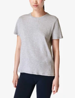 Sweaty Betty Refresh Drop-hem Organic-cotton T-shirt -Sweaty Bety Clothing Shop R04201941 LIGHTGREYMARL ALT02