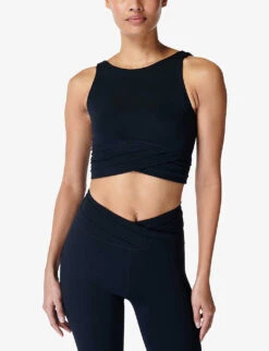 Sweaty Betty All Day Wrap-waist Stretch-jersey Tank Top -Sweaty Bety Clothing Shop R04201948 BLACK ALT02