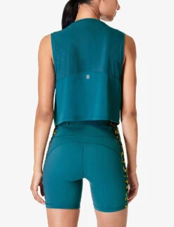 Sweaty Betty Breathe Easy Logo-brand Cropped Stretch Recycled-polyester Tank Top -Sweaty Bety Clothing Shop R04201951 CABINBLUE ALT03