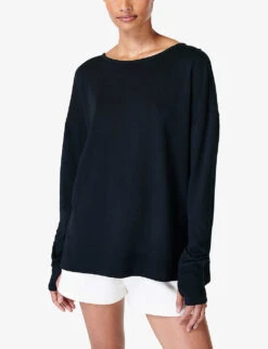 Sweaty Betty After Class Crossed-back Organic Cotton-blend Sweatshirt -Sweaty Bety Clothing Shop R04201987 BLACK ALT02