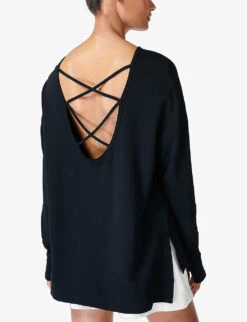 Sweaty Betty After Class Crossed-back Organic Cotton-blend Sweatshirt -Sweaty Bety Clothing Shop R04201987 BLACK ALT03