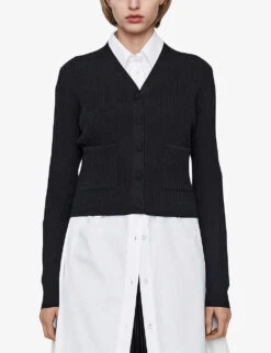 Joseph Ribbed Patch-pocket Stretch Wool-blend Cardigan -Sweaty Bety Clothing Shop R04203813 BLACK ALT02