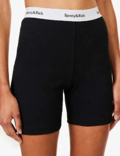 Serif High-rise Stretch-cotton Shorts -Sweaty Bety Clothing Shop R04205012 BLACK ALT04