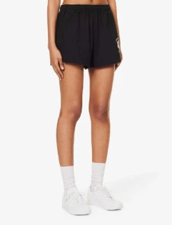 Hotel Disco Logo-print Mid-rise Cotton Shorts -Sweaty Bety Clothing Shop R04205039 BLACK ALT02