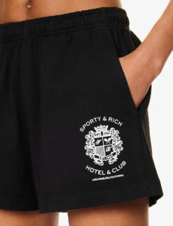 Hotel Disco Logo-print Mid-rise Cotton Shorts -Sweaty Bety Clothing Shop R04205039 BLACK ALT04