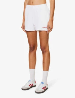 Logo-embroidered Mid-rise Cotton-terry Shorts -Sweaty Bety Clothing Shop R04205040 WHITE ALT02