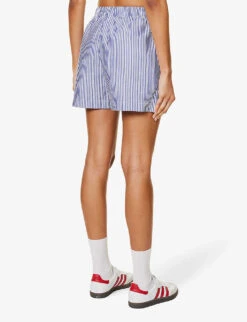 SRC-embroidered Striped High-rise Cotton-poplin Shorts -Sweaty Bety Clothing Shop R04205046 WHITE ALT03