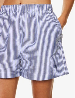 SRC-embroidered Striped High-rise Cotton-poplin Shorts -Sweaty Bety Clothing Shop R04205046 WHITE ALT04