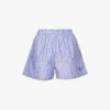 SRC-embroidered Striped High-rise Cotton-poplin Shorts