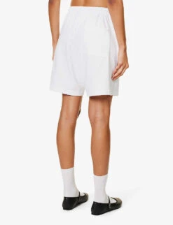 Vendome Brand-print Cotton-jersey Shorts -Sweaty Bety Clothing Shop R04205124 WHITENAVY ALT03