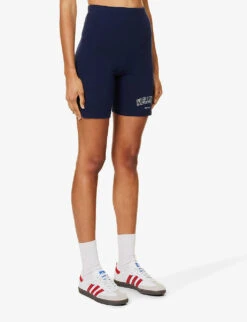 Wellness Brand-print High-rise Stretch-cotton Biker Shorts -Sweaty Bety Clothing Shop R04205125 NAVYWHITE ALT02