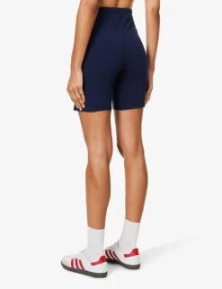 Wellness Brand-print High-rise Stretch-cotton Biker Shorts -Sweaty Bety Clothing Shop R04205125 NAVYWHITE ALT03