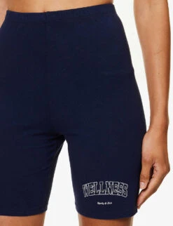 Wellness Brand-print High-rise Stretch-cotton Biker Shorts -Sweaty Bety Clothing Shop R04205125 NAVYWHITE ALT04
